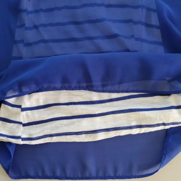 Soprano Striped Tank Top with Sheer Cover Up Womans Size S Blue White - Picture 7 of 8